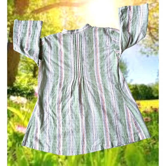 Soft Surroundings Tunic Top XS Extra Small Striped V Neck Roll Tab Sleeves Boho - Picture 9 of 12
